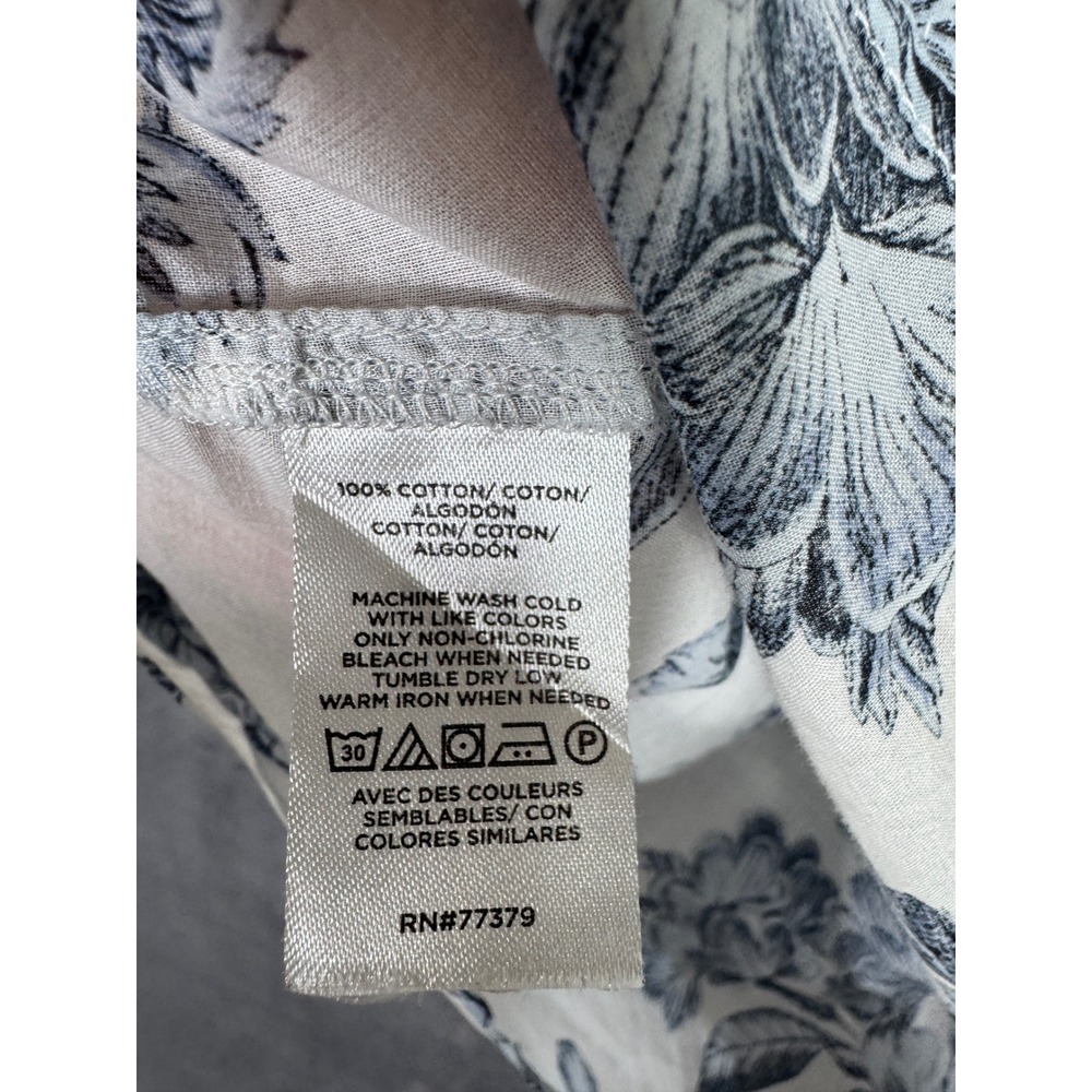 Ann Taylor Blue Floral Cotton Blouse Long Sleeve Split Neck White Top Size M - Picture 4 of 10
